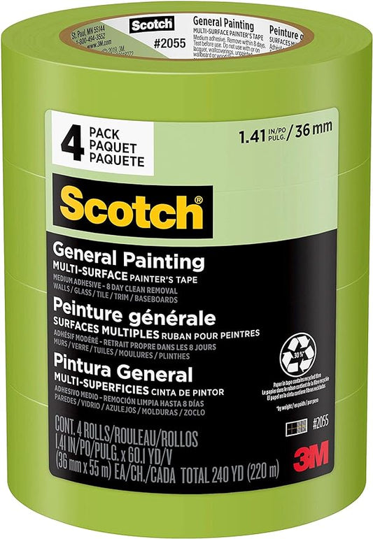 3M Green Painter's Tape 4 Pack of 1.5 inch.